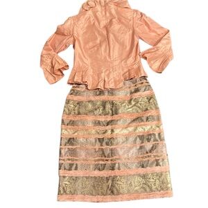 Rickie Freeman for Teri Jon Peach and Gold 2 Piece Dress